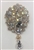 BRO-RHS-265-ABGOLD. Clear and AB Rhinestones on Gold Metal Brooch - 2.5 x 4.5 Inches