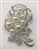 BRO-RHS-267-SILVER. Clear Rhinestones and Pearls on Silver Metal Brooch - 1.5 x 3 Inches