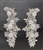 RHS-APL-013-SILVERWHITE-PAIR. Sew-On Clear Crystal Rhinestone Applique With White Flowers and Silver Bea On Tulle - 11 x 5 Inches