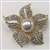 BRO-RHS-270-GOLD. Clear Rhinestones and Pearls on Gold Metal Brooch - 1.5 x 1.5 Inches