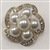 BRO-RHS-282-GOLD. Clear Rhinestones and White Pearls on Gold Metal Brooch - 1.5 x 1.5 Inches