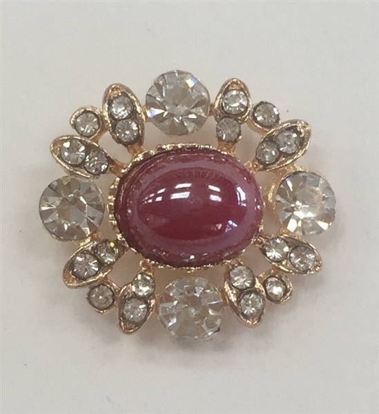 BTN-RHS-113-GOLD-R - RED PEARL AND CLEAR RHINESTONE BUTTON; 3/4 INCH - Boton con diamante imitacion