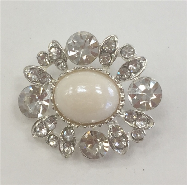 BTN-RHS-113-SILVER - PEARL AND RHINESTONE BUTTON; 3/4 INCH - Boton con diamante imitacion