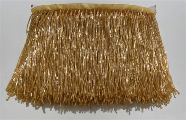 FRI-BED-107-GOLD - Beaded Fringe - Gold Color - 6" Wide - On Gold Tape - 1 yard