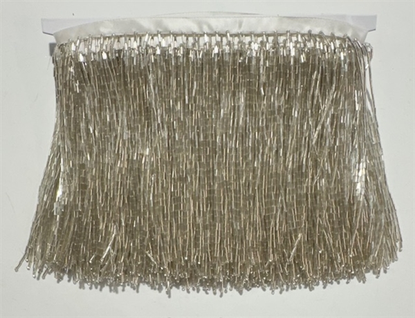 FRI-BED-107-SILVER - Beaded Fringe - Silver Color - 6" Wide - On Silver Tape - 1 yard