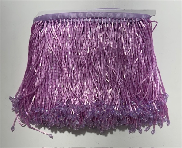 FRI-BED-109-LILAC. Beaded Fringe - Lilac Color - 6" Wide - On Lilac Tape - 1 yard