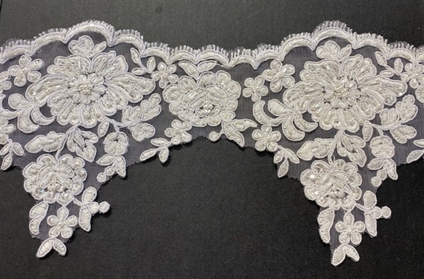 LNS-BBE-322-WHITE. EMBROIDERED BRIDAL BEADED LACE - 6" - WHITE