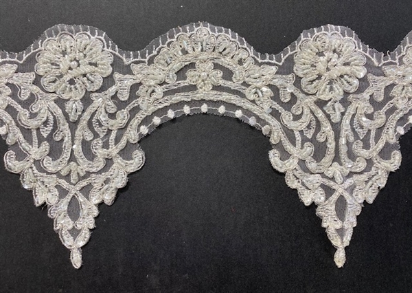 LNS-BBE-324-IVORYSILVER. EMBROIDERED BRIDAL BEADED LACE - 6" - IVORY SILVER