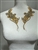 RHS-APL-W3318-GOLD-PAIR. Gold Rhinestone Applique with Clear Crystals and Gold Beads on a Shear White Tulle- 8" x 3" Each Piece.