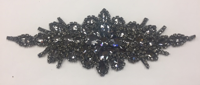 RHS-TRM-1801-BLACKBLACK. Exquisite Black Crystals and Black Beads Trim For  Bridal Sash - Hot Fix
