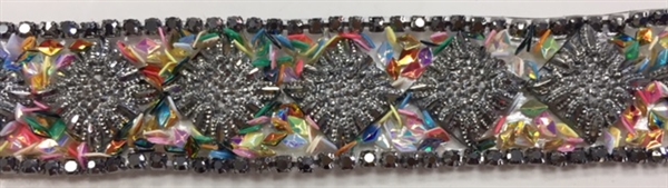 RHS-TRM-001-GUNMETAL. HotFix Trim with Beads and Rhinestones- Gunmetal- 3/4" Wide - Per Yard: $7.00