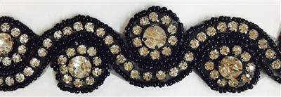 RHS-TRM-1550-AB. Hot Fix or Sew On AB Crystal Rhinestone Trim With Pearls-  1.5 Inch Wide