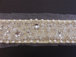 RHS-TRM-1454-SILVER.  CRYSTAL RHINESTONE TRIM - 2 INCH WIDE